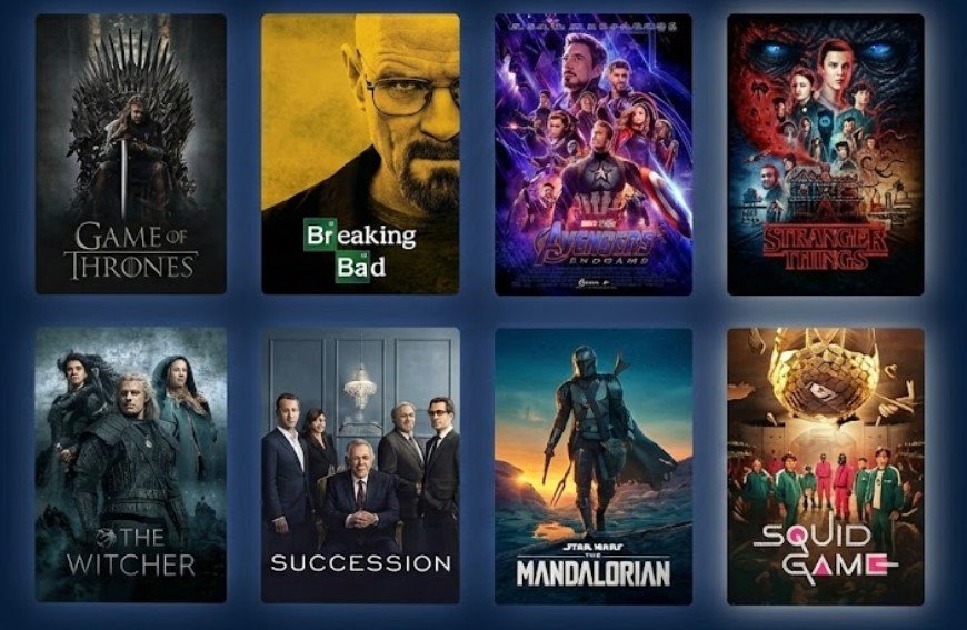 Unlimited VOD Library on IPTV Nine featuring popular movies and series like Game of Thrones, Avengers, and Breaking Bad in 4K Quality